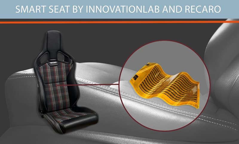 Using a car seat developed with RECARO Automotive GmbH, visitors can see how pressure sensor foils can detect occupants and distinguish them from other objects
