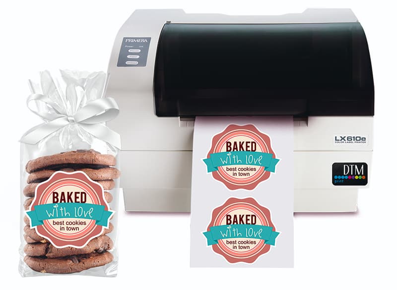 LX610e Pro Color Label Printer with labelled cookie bag