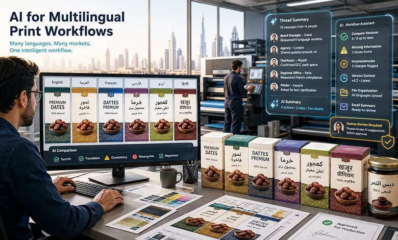 AI-powered multilingual print workflow station